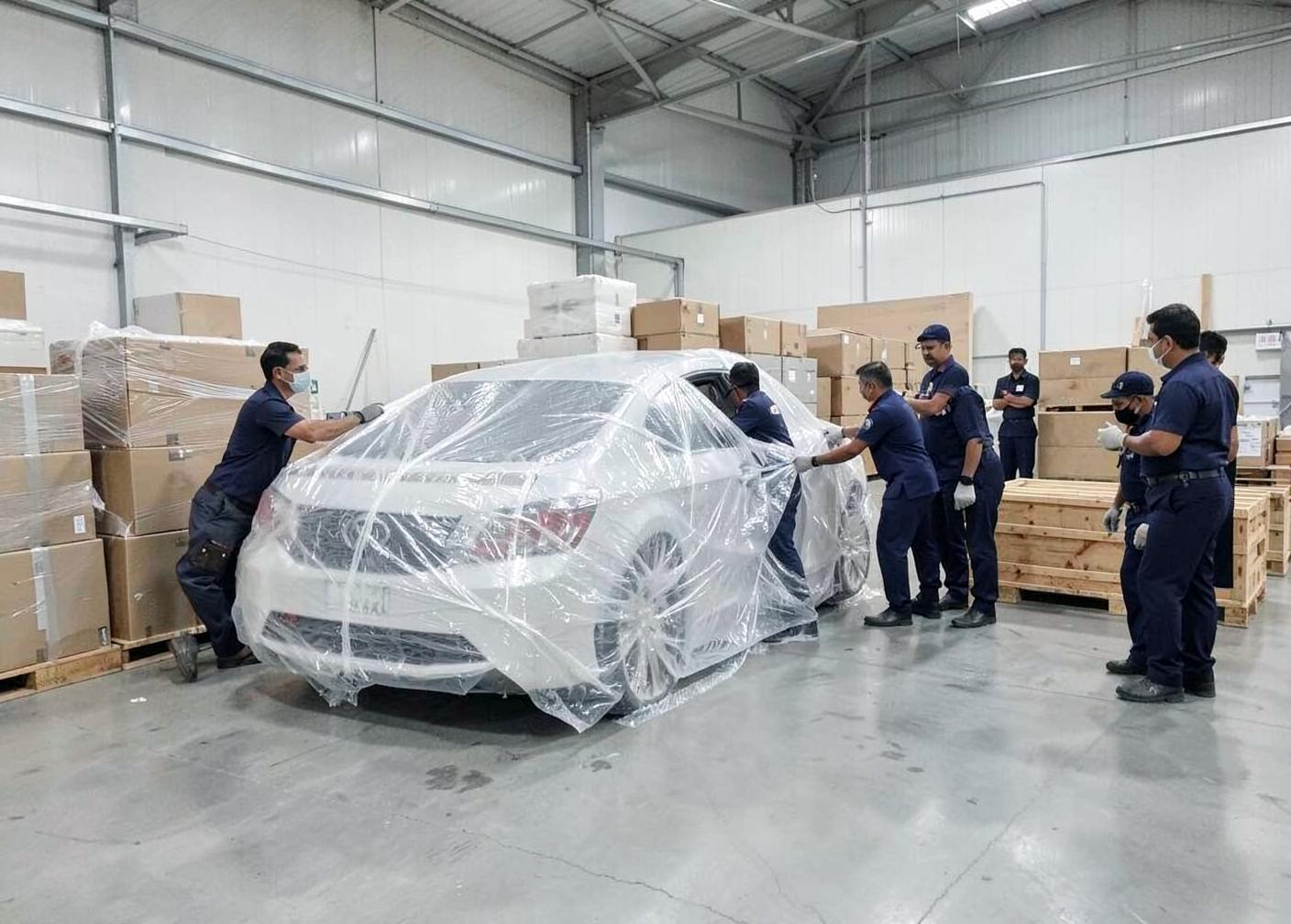 Packing furniture in bubble wrap